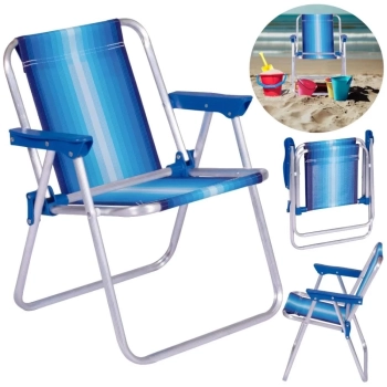 Kit Cadeira de Praia Infantil Azul + Baldinho de Praia com 8 Peas em Cores Sortidas