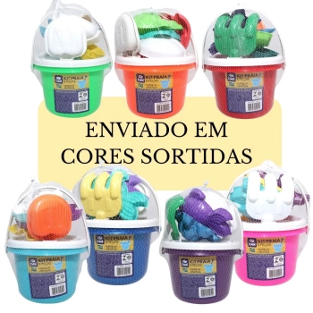 Kit Cadeira de Praia Infantil Azul + Baldinho de Praia com 8 Peas em Cores Sortidas