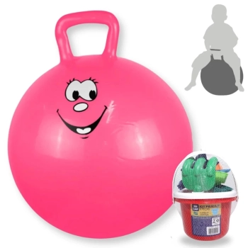 Kit Bola Pula Pula 60 Cm Rosa com Ala + Baldinho de Praia com 8 Peas em Cores Sortidas