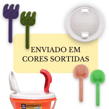 Kit Bola Pula Pula 60 Cm Azul com Ala + Baldinho de Praia com 8 Peas em Cores Sortidas