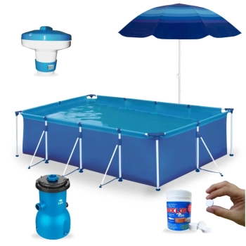 Kit Piscina 5000 Litros + Bomba Filtrante 110v + Guarda Sol 1,50 M Colorido + Mini Clorador