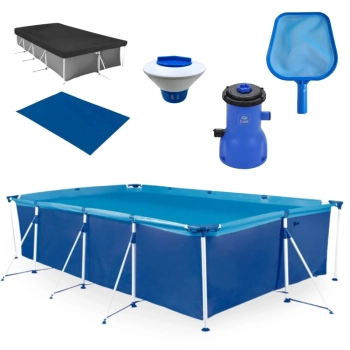 Kit Piscina 6200 Lts + Forro e Capa + Filtro 220v 2006 L//H Bel + Peneira Kala + Flutuador