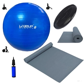 Kit Bola Sua 65cm + Colchonete Eva Cinza + Disco de Equilbrio com Mini Bomba para Exerccios