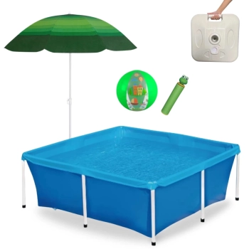 Kit Piscina Estrutural 2000 Lts + Guarda Sol Fps 70 1,50 M + Base + Bola Inflvel 40 Cm + Lana gua