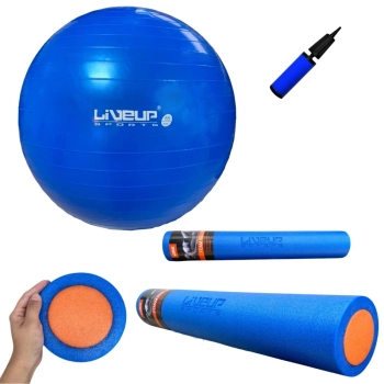 Kit Rolo para Exerccios 90cm Azul + Bola Sua 65cm com Mini Bomba para Alongamento e Equilbrio