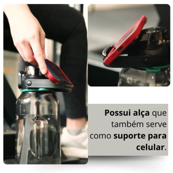 Kit Garrafa Fitness 1,8 Lts com Alas Suporta Celular + Caixa Trmica 18 Litros Preta