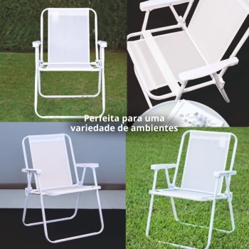 Kit 2 Cadeiras de Praia Modelo Branco e Retr para Casa, Jardim e Parque