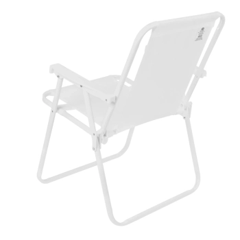 Cadeira de Praia Alta Branca Dobravel em Ao Suporta 110 Kg para Casa Jardim Parque e Pesca