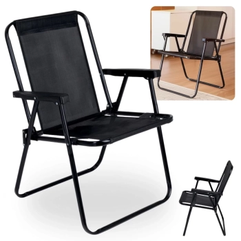 Kit Cadeira de Praia Dobrvel Preta + Caixa Trmica 26 Litros Cinza e Preto para Casa, Jardim e Parque