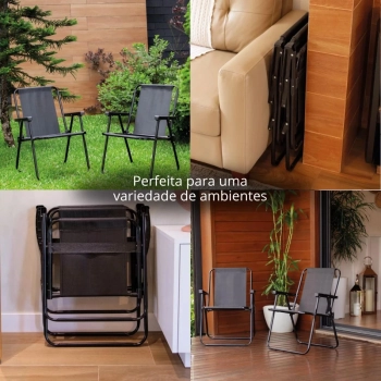 Kit Cadeira de Praia Dobrvel Preta + Caixa Trmica 26 Litros Cinza e Preto para Casa, Jardim e Parque