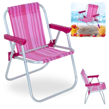 Kit Cadeira de Praia Infantil Rosa Bel + Baldinho de Praia com 8 Peas em Cores Sortidas