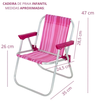 Kit Cadeira de Praia Infantil Rosa Bel + Baldinho de Praia com 8 Peas em Cores Sortidas