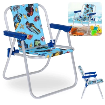 Kit Cadeira de Praia Infantil Hot Wheels + Caixa Termica 6 Litros Azul + Baldinho de Praia 8 Peas Colorido