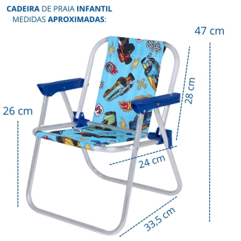 Kit Cadeira de Praia Infantil Hot Wheels + Caixa Termica 6 Litros Azul + Baldinho de Praia 8 Peas Colorido