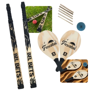 Kit Jogo Tacobol Tacos de Bets Madeira e 2 Casinhas + Par de Raquetes Frescobol + 2 Bolinhas