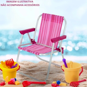 Kit 2 Cadeiras de Praia Infantil em Aluminio Rosa Dobravel Bel