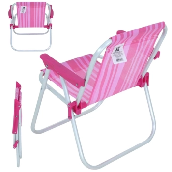 Kit 2 Cadeiras de Praia Infantil em Aluminio Rosa Dobravel Bel