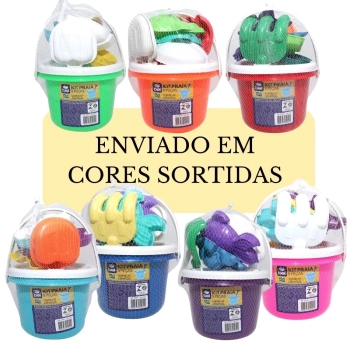 Kit Cadeira de Praia Infantil Azul Bel + Baldinho de Praia com 8 Peas em Cores Sortidas