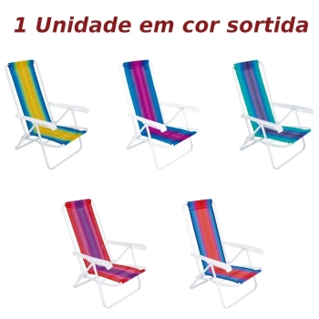 Kit Cadeira de Praia Infantil + Cadeira de Praia Adulto em Ao Colorida + Guarda Sol Fps 70 1,50 M