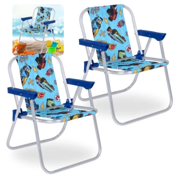 Kit 2 Cadeiras de Praia Infantil em Aluminio Azul Hot Wheels Dobravel Bel