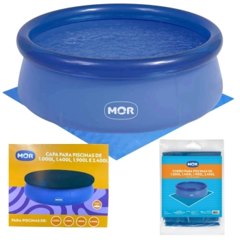 Kit Piscina Infantil 1000 Litros Mor Redonda Inflavel Di�metro 1,65m + Capa e Forro para Prote��o