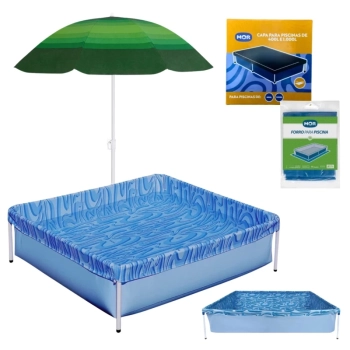 Kit Piscina Infantil 400 Litros Estrutural + Capa e Forro + Guarda Sol Fashion 1,50m Sortido Vero