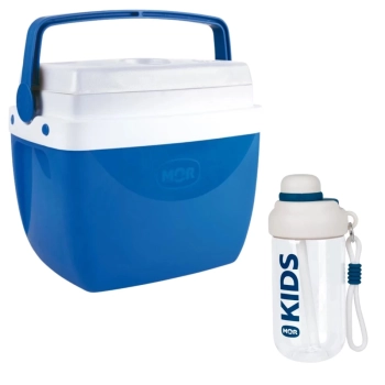 Kit Garrafa Infantil 660ml Azul Squeeze Ala e Canudo + Caixa Trmica 12 Litros Azul