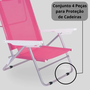 Kit Cadeira de Praia 6 Posies Alumnio Summer Rosa + Protetor para o P da Cadeira Redondo Evita Riscos