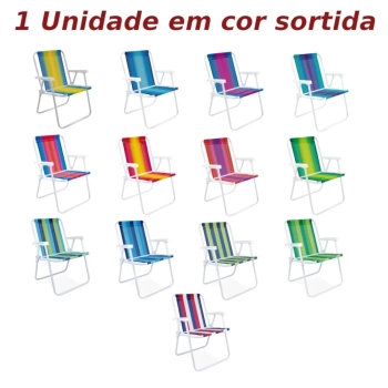 Kit Cadeira de Praia Alta em Ao Mor + Protetor para o P da Cadeira Quadrado Branco Evita Riscos