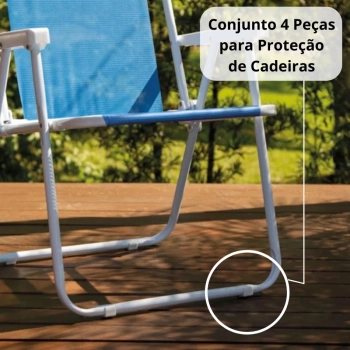 Kit Cadeira de Praia Alta em Ao Mor + Protetor para o P da Cadeira Quadrado Branco Evita Riscos