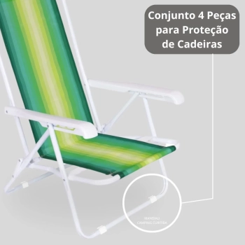 Kit Cadeira de Praia 4 Posições em Aço + Protetor para o Pé da Cadeira Quadrado Branco Evita Riscos