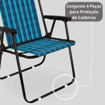 Kit Cadeira de Praia Xadrez Marine em Ao Mor + Protetor para o P da Cadeira Quadrado Branco Evita Riscos
