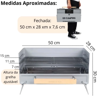 Kit 2 Cadeiras Dobrveis Brancas At 110 Kg + Churrasqueira Porttil To Go com Ala Vira Maleta a Carvo