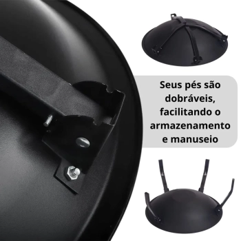 Kit 2 Cadeiras Dobrveis Pretas At 110 Kg + Churrasqueira Fogueira Lareira Brasa Porttil em Ao a Carvo
