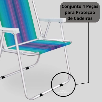 Kit Cadeira de Praia Alta em Alumnio Mor + Protetor para o P da Cadeira Quadrado Preto Evita Riscos
