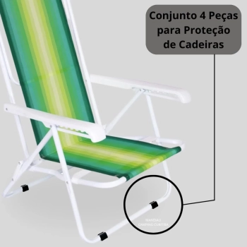Kit Cadeira de Praia 8 Posies em Ao + Protetor para o P da Cadeira Quadrado Preto Evita Riscos