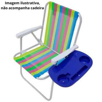 Mesa Porttil Lateral para Cadeira de Praia com Porta Copos Azul Bel