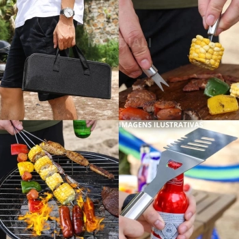 Kit para Churrasco Porttil em Inox 16 Peas Premium Completo com Estojo Bel Utensilios Cozinha