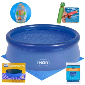 Kit Piscina Infantil 1000 Lts Redonda Inflavel + Capa e Forro + Bola 40cm Mor + Lan�a �gua Bichinhos