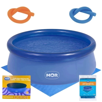 Kit Piscina Infantil 1000 Lts Redonda Inflavel + Capa e Forro + Macarr�o Espaguete Coloridos