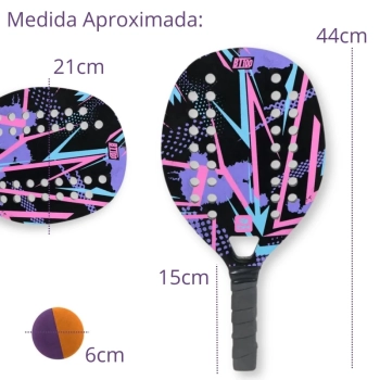 Kit 2 Raquetes para Beach Tennis de Praia em Madeira Lilas e Preta + Bolinha Bel Bt100