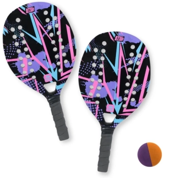 Kit 2 Raquetes para Beach Tennis de Praia em Madeira Lilas e Preta + Bolinha Bel Bt100