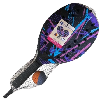 Kit 2 Raquetes para Beach Tennis de Praia em Madeira Lilas e Preta + Bolinha Bel Bt100