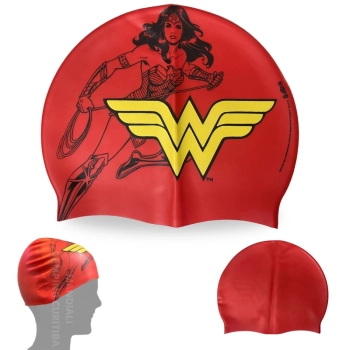 Kit Colete Infantil + Touca e culos de Natao Personagem Mulher Maravilha Liga da Justia para Praia