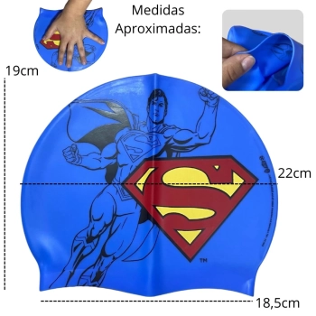 Touca de Natao Infantil Silicone Personagem Super-homem Liga da Justia Piscina Natao Praia Bel