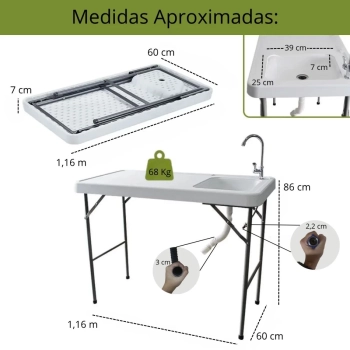 Pia Lavatorio Porttil Motorhome Mesa Dobravel para Camping Sink Nautika Pesca Trailer