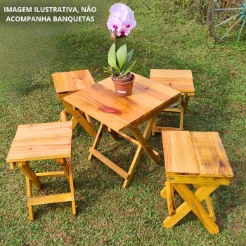 Kit 2 Mesas Dobraveis de Madeira Baixas Rustica Artesanal para Camping, Pesca e Jardim