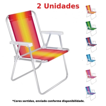 Kit 2 Cadeiras de Praia Alumnio + Carrinho com Avano + Guarda Sol 1,50m + Saca Areia Colorido