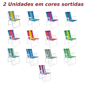 Kit 2 Cadeiras de Praia em Ao + Carrinho com Avano + Guarda Sol Verde Articulado 2,40 M + Saca Areia