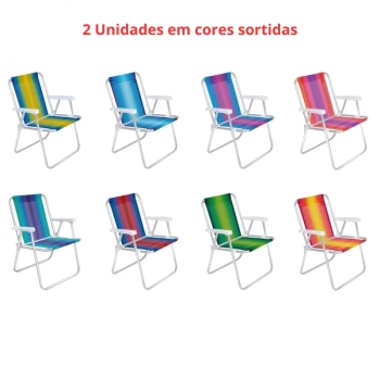 Kit 2 Cadeiras de Praia em Alumnio + Guarda Sol 1,50 M + Saca Areia + Caixa Trmica 18 Lts Pescaria
